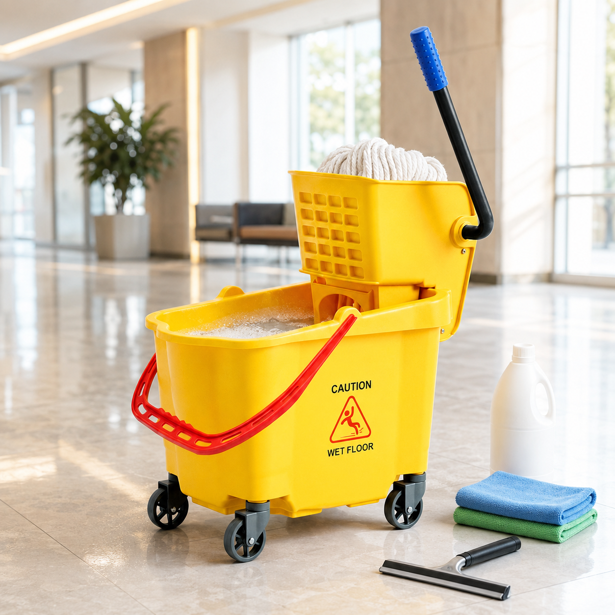 Clear 36-Liter Plastic Yellow Mop Bucket