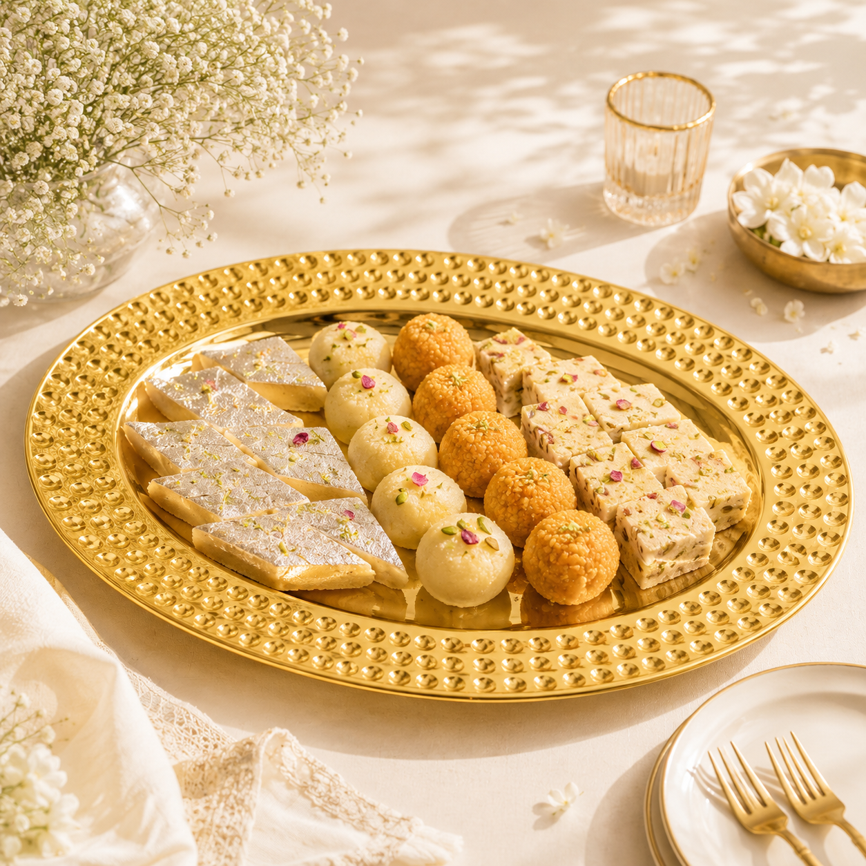 T.D.L Stainless Steel Electric Golden Coating Oval Serving Trays