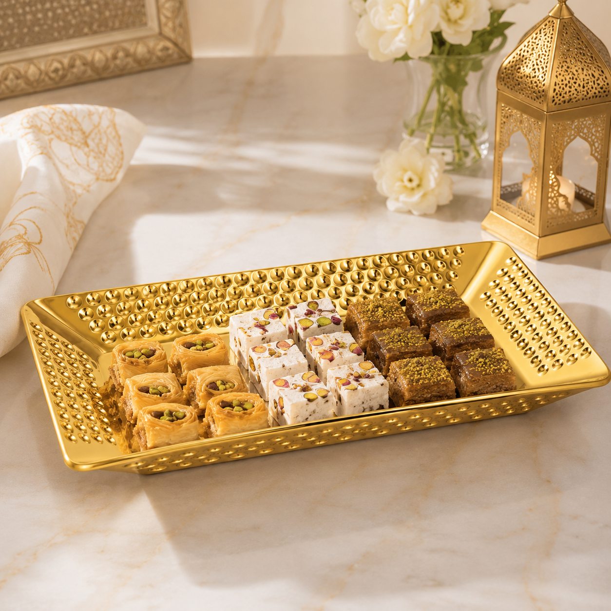 T.D.L Stainless Steel Electric Golden Coating Rectangular Serving Trays