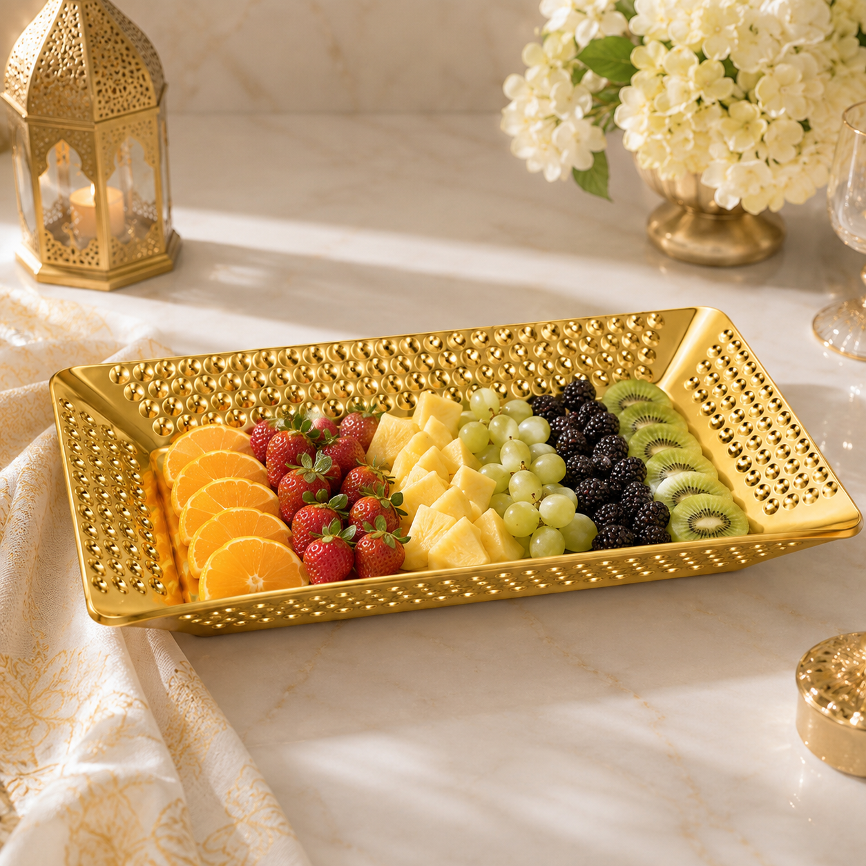 T.D.L Stainless Steel Electric Golden Coating Rectangular Serving Trays