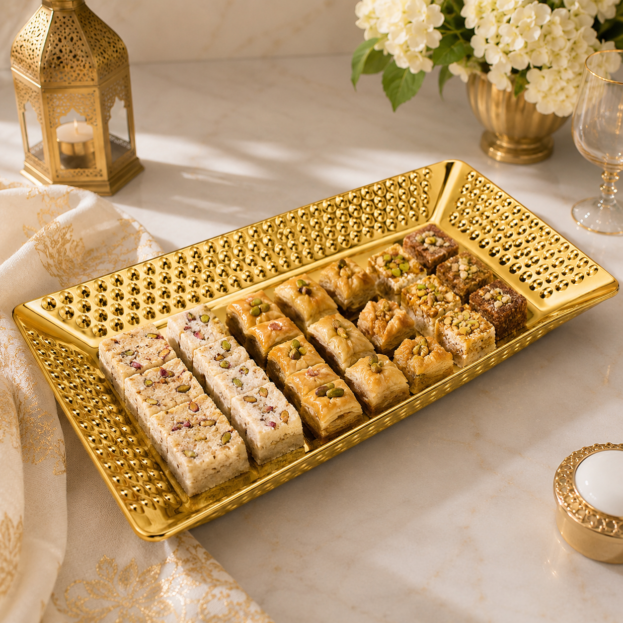 T.D.L Stainless Steel Electric Golden Coating Rectangular Serving Trays