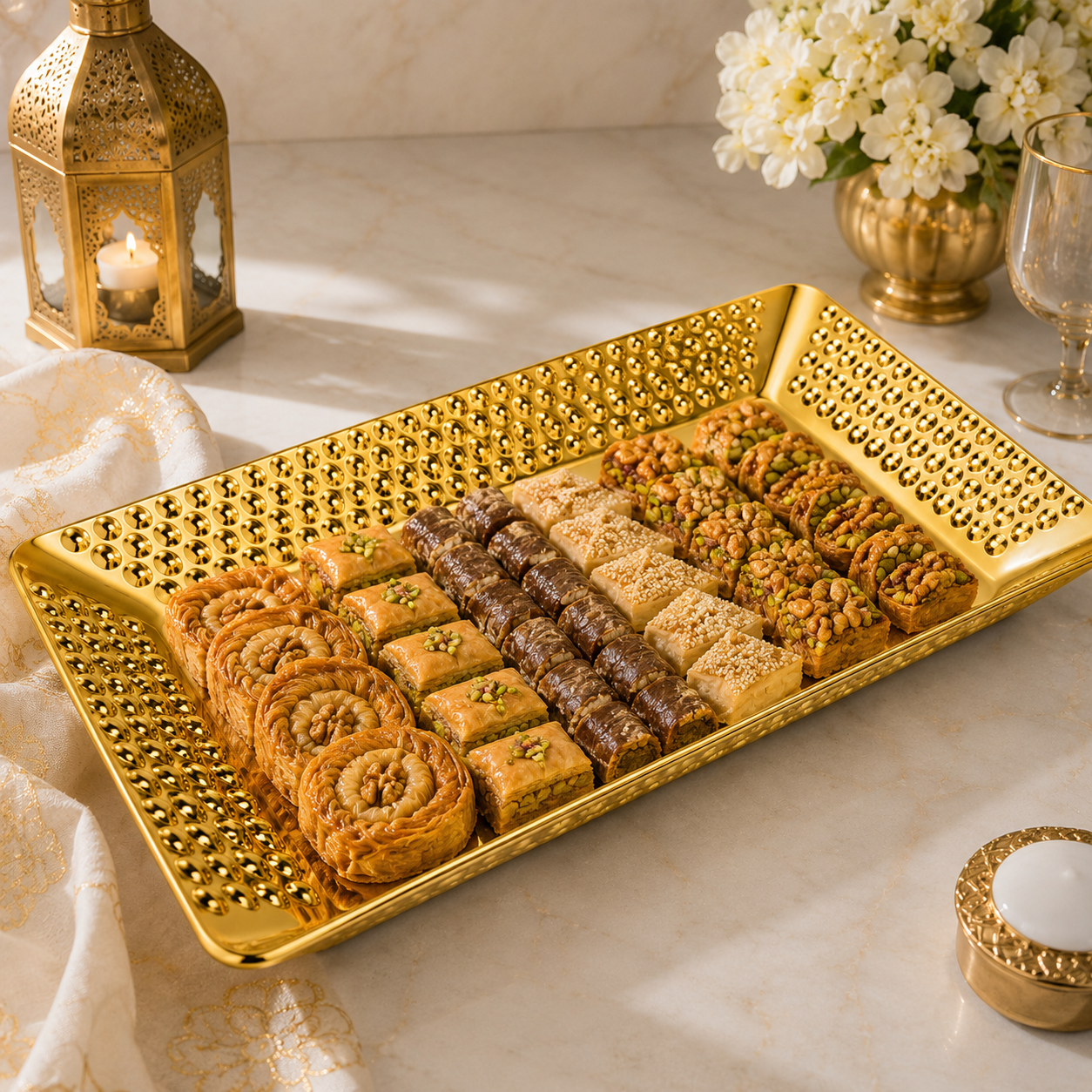 T.D.L Stainless Steel Electric Golden Coating Rectangular Serving Trays