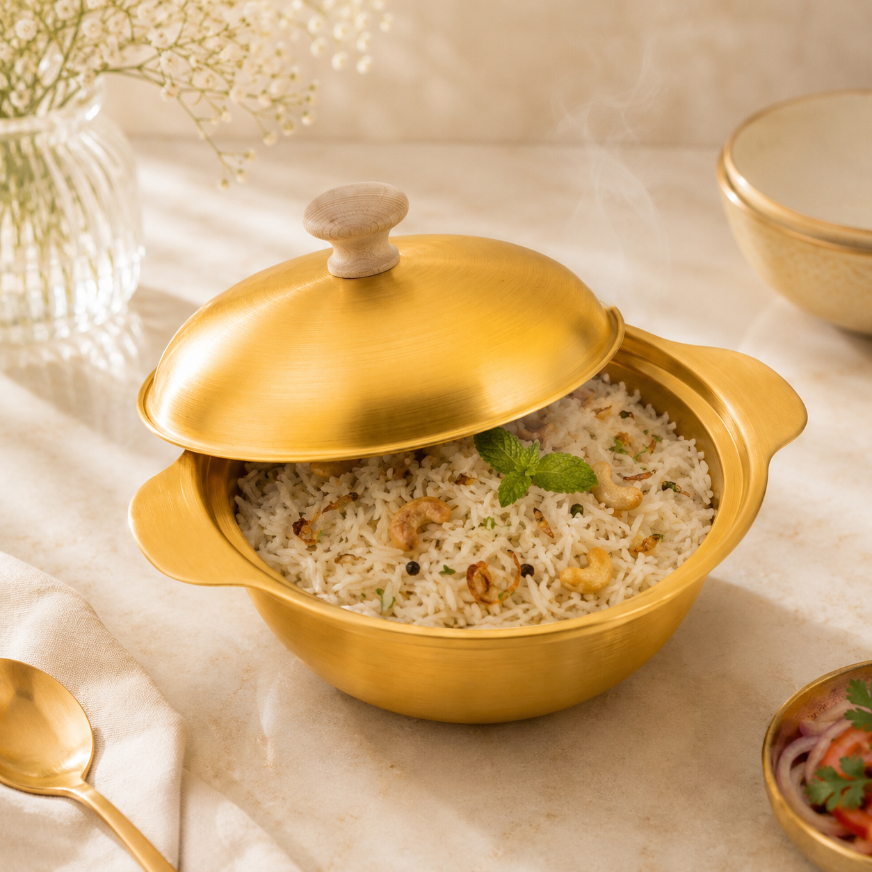T.D.L 18 Cm Stainless Steel Electric Golden Coating Serving Pot