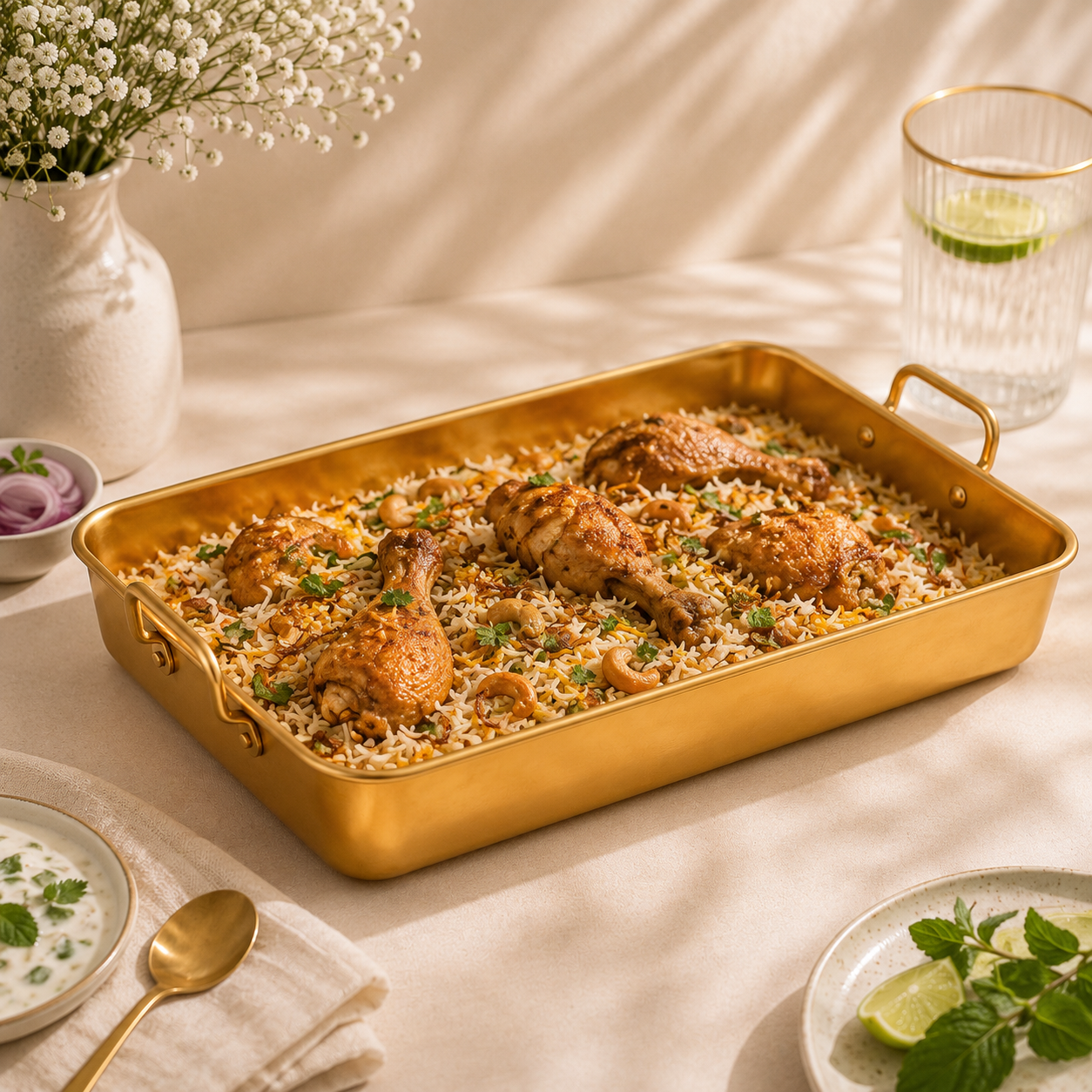 T.D.L Stainless Steel Electric Golden Coating Rectangular Deep Serving Trays