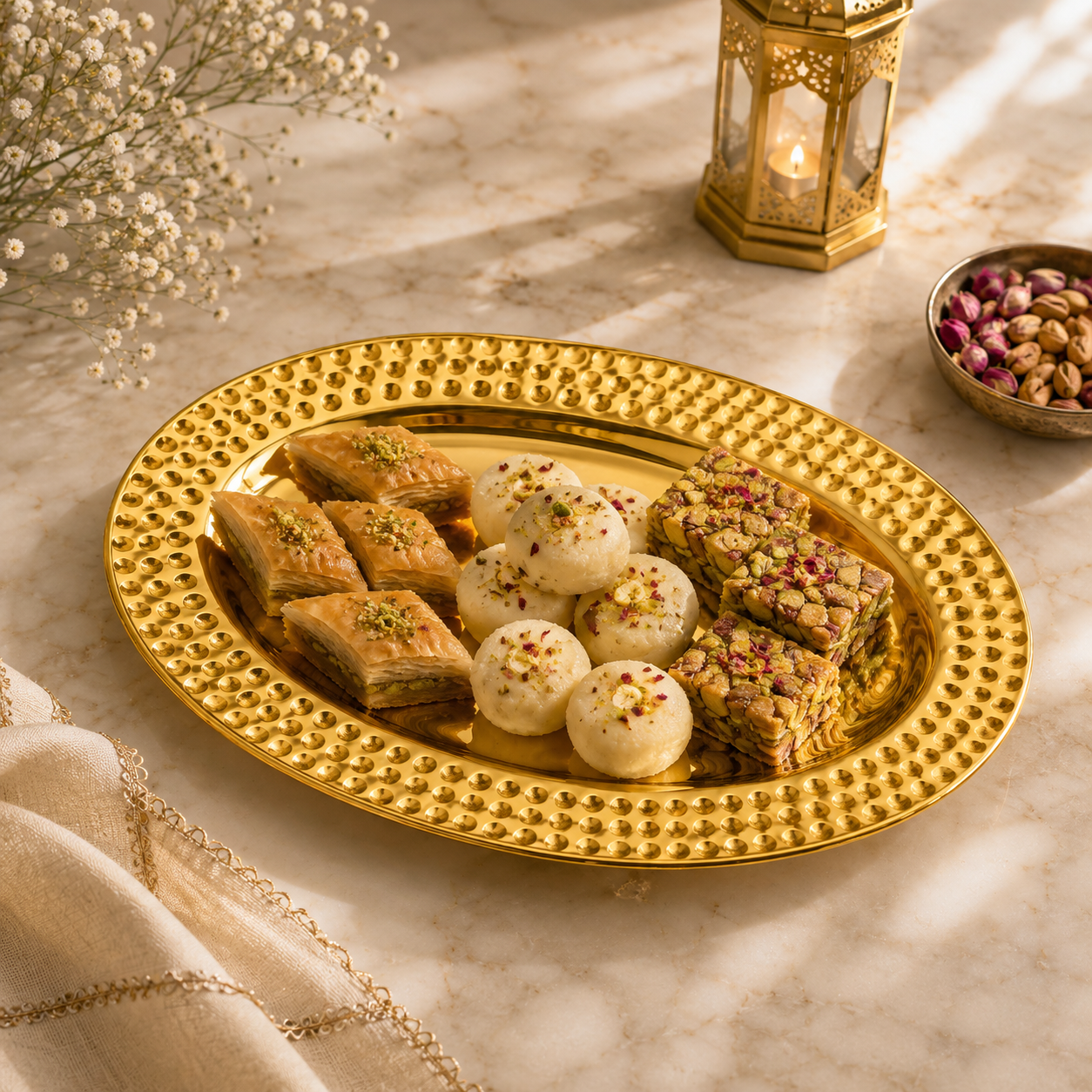 T.D.L Stainless Steel Electric Golden Coating Oval Serving Trays