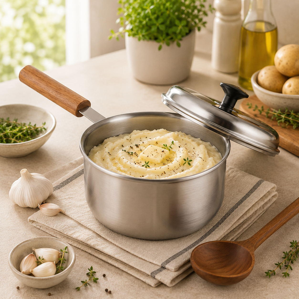 R/S Stainless Steel Sauce Pans With Wooden Handle