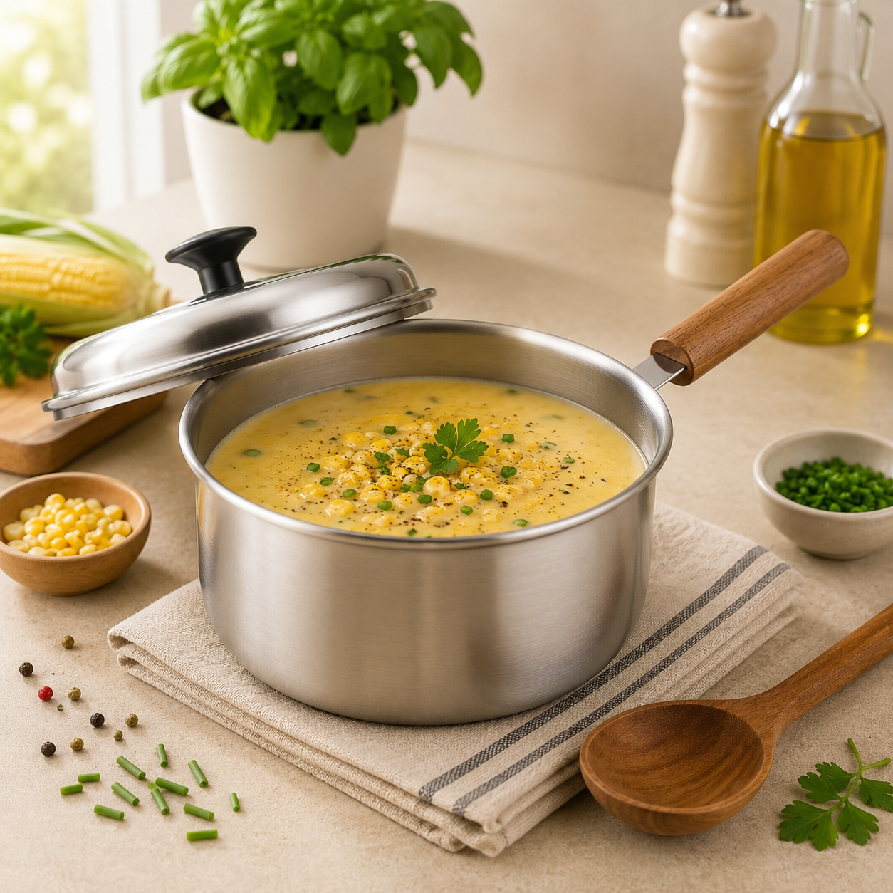 R/S Stainless Steel Sauce Pans With Wooden Handle