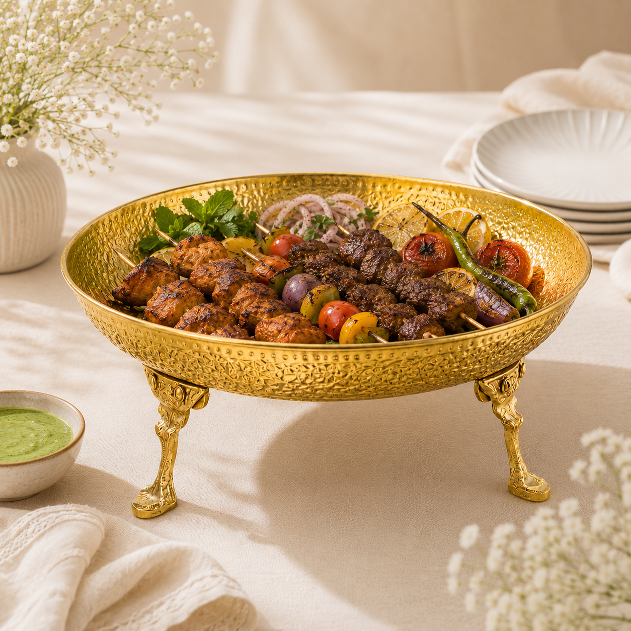 G.N Brass Electric Golden Coating Platters With Stand