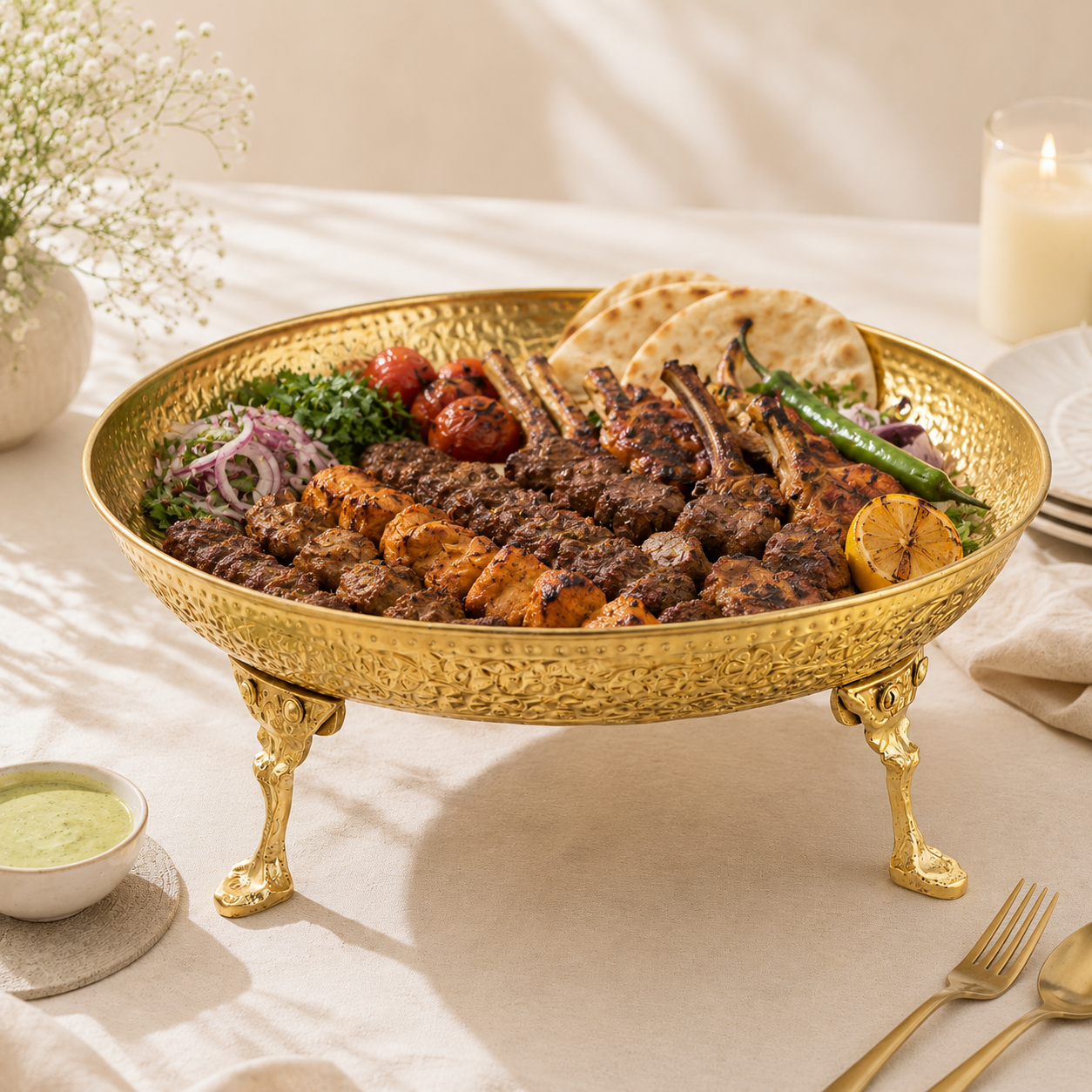 G.N Brass Electric Golden Coating Platters With Stand