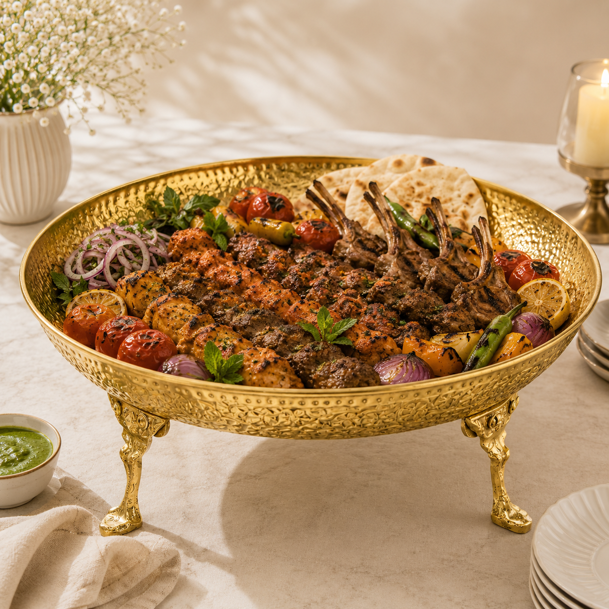 G.N Brass Electric Golden Coating Platters With Stand