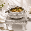 G.N 5-Liter, 4-Person Hand-Crafted Round Silver Brass Food Warmer With Stand AND Stainless Steel Pot