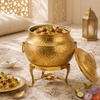 G.N 5-Liter, 3-Person Golden Brass Coated Hand-Crafted Round Daig With Stand
