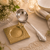 G.N 5*5 Inches Square Hammered Golden Brass Butterfly Design Spoon Rest