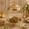 G.N 18-Inches, 5-Person Serving Brass Round Top-Lid Barbeque Platters With Golden Stand