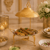 G.N 14-Inches, 3-Person Round Brass Top-Lid Barbeque Platter With Golden Stand