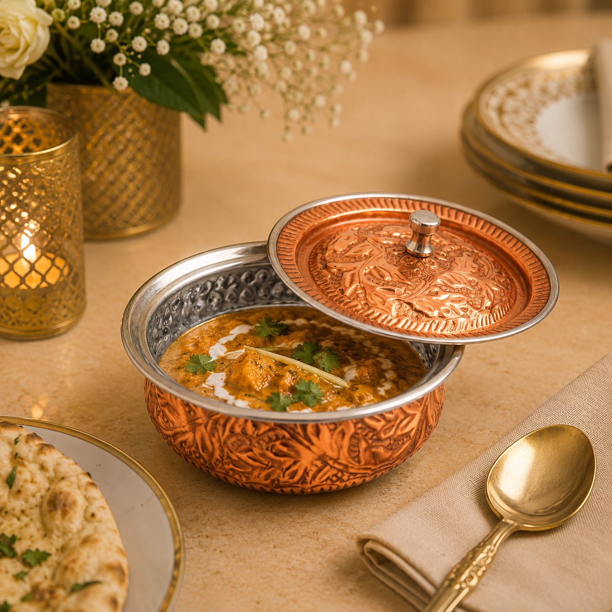 R.S Brass Copper Coating Serving Naqshi Handi