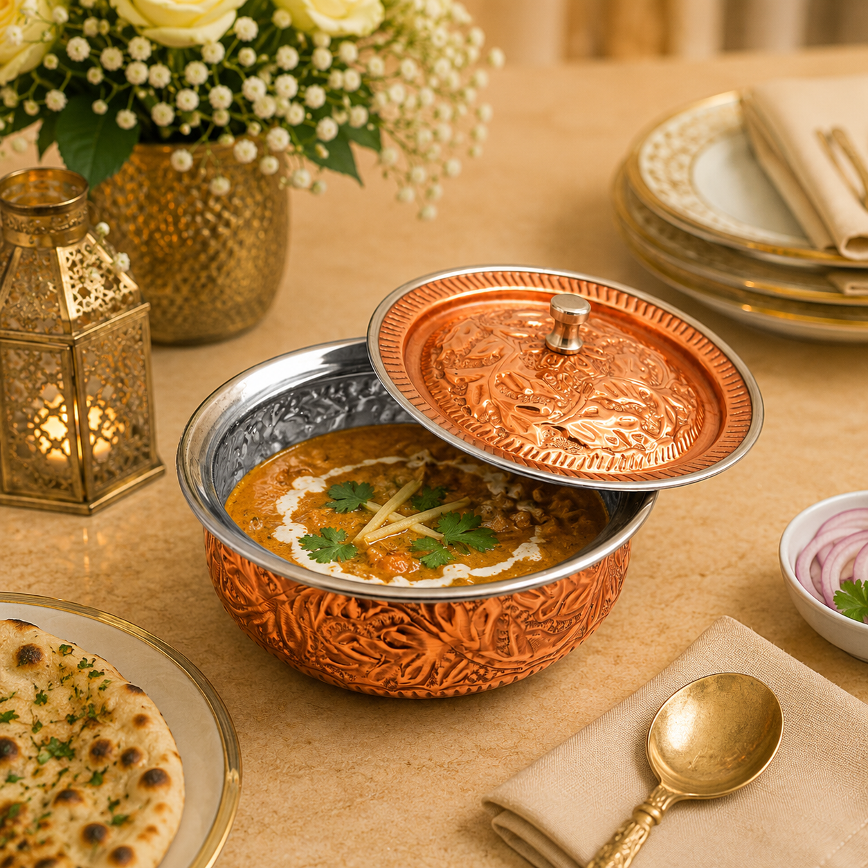 R.S Brass Copper Coating Serving Naqshi Handi