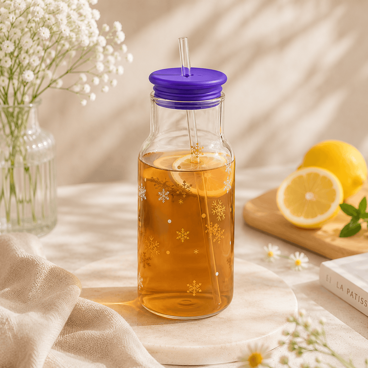 D.W.M 600 ML Borosilicate Glass Jars With Lid AND Straw Kaka Bawa Sons