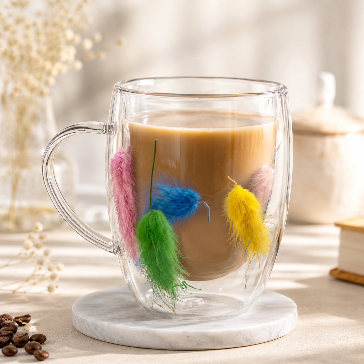 D.W.M 350 ML Double Wall Glass Mugs