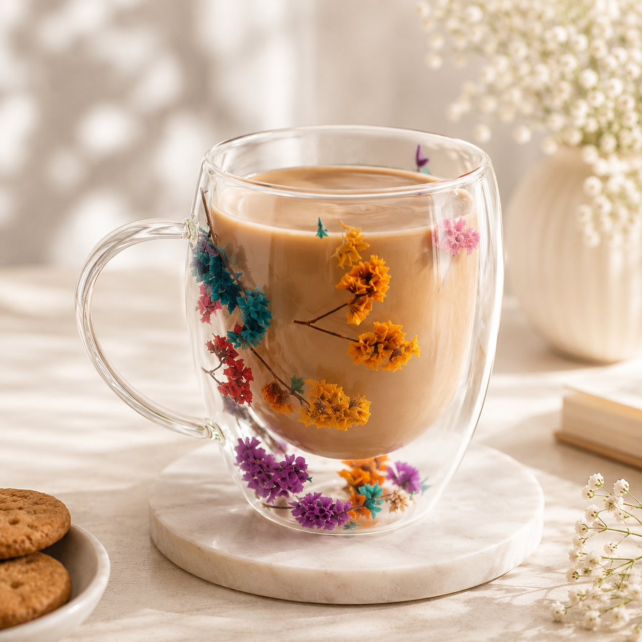 D.W.M 350 ML Double Wall Glass Mugs