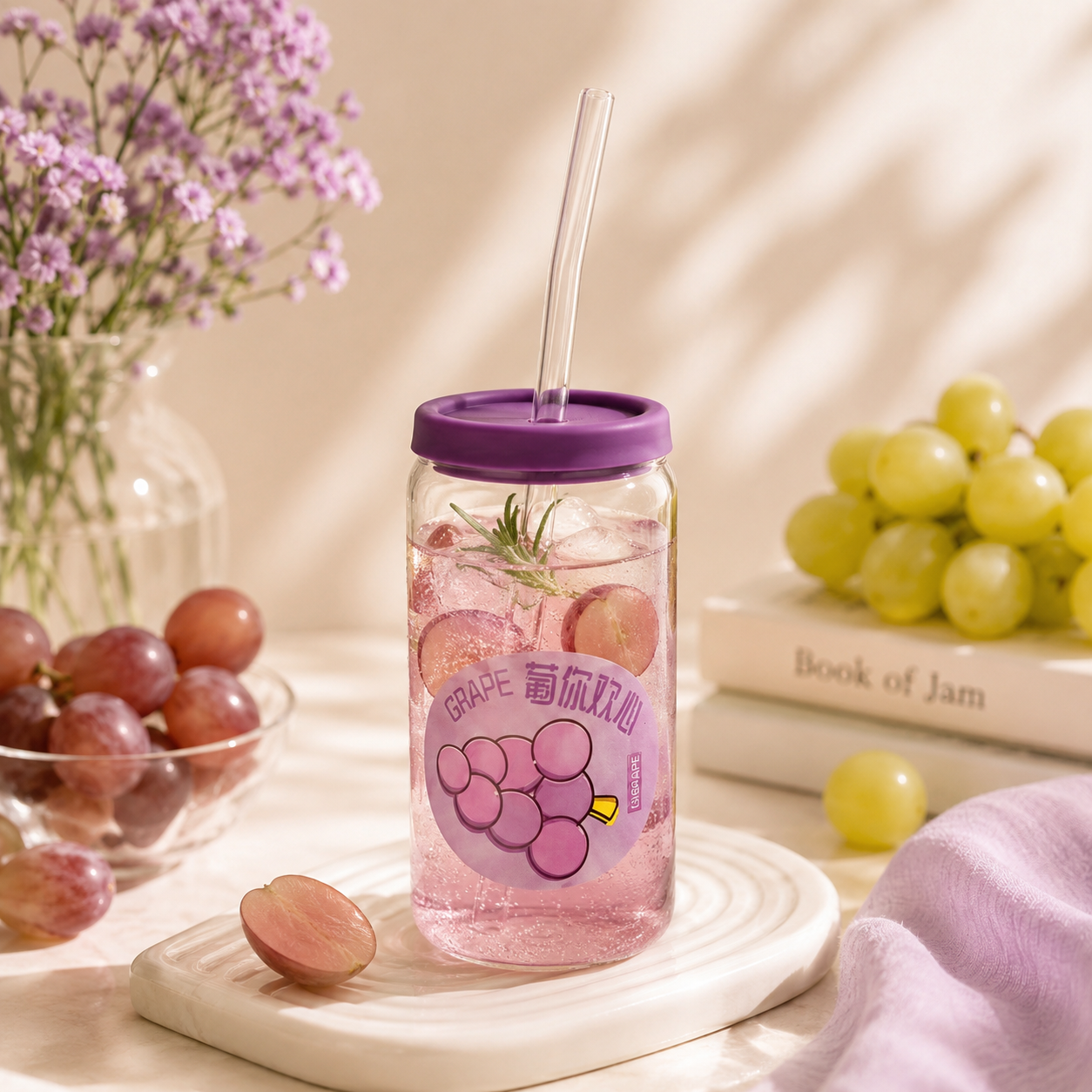 D.W.M 310 ML Fruit Collection Mason Jars With Lid AND Straw