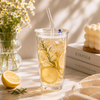 D.W.M 450 ML Clear Glass Tumbler With Lid AND Glass Straw