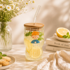 D.W.M 450 ML Cute Boy  Ribbed Glass Mason Jar With Bamboo Lid AND Straw