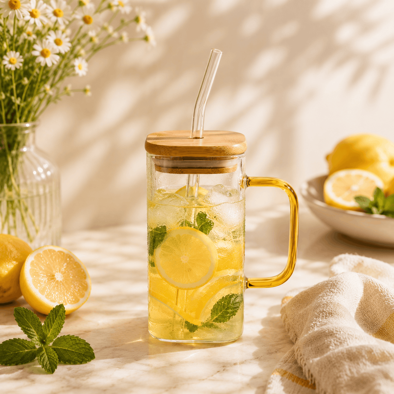 D.W.M 350 ML Borosilicate Glass Mason Jars With Straw Kaka Bawa Sons
