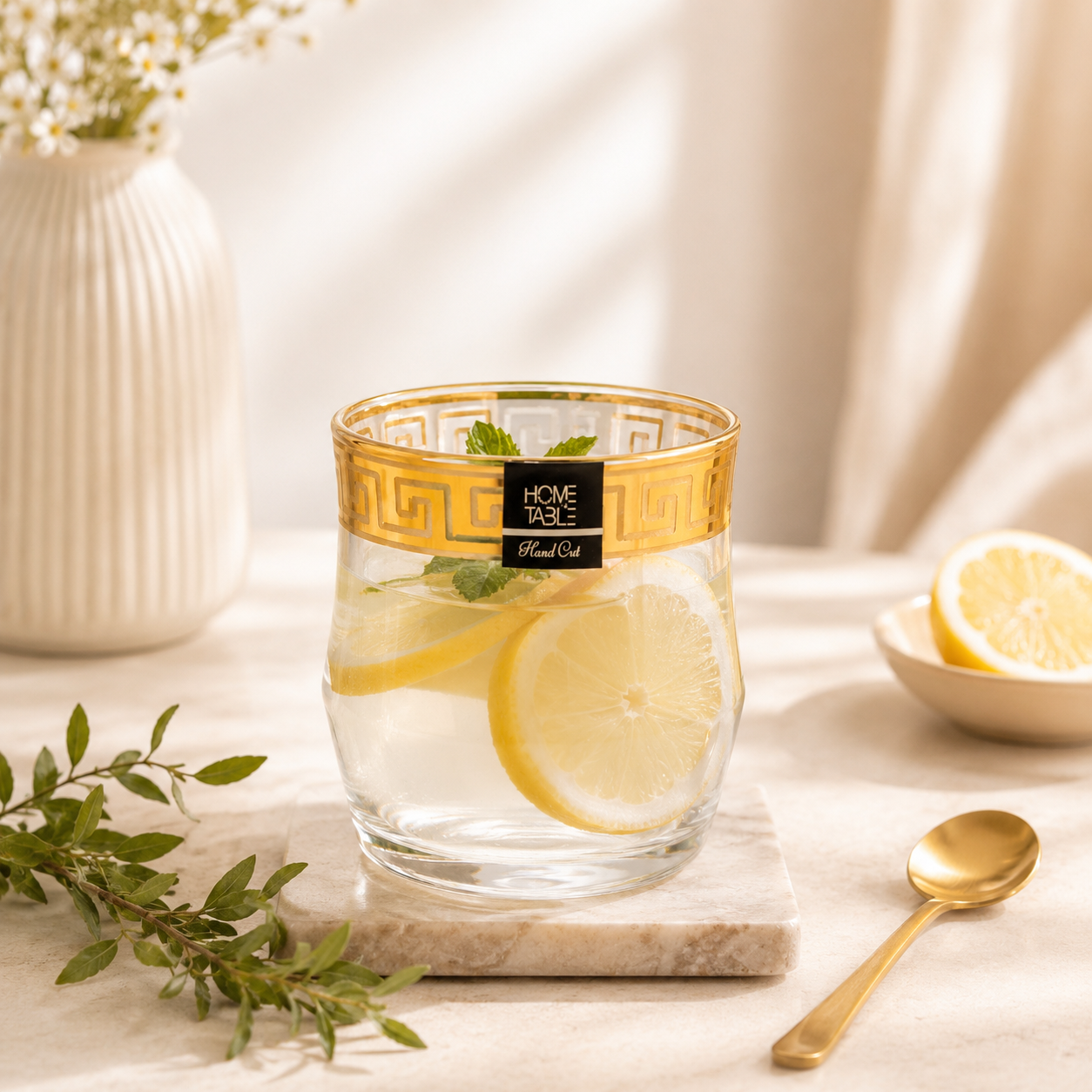 Home Table 6-Piece Gold Rim DOF Glass