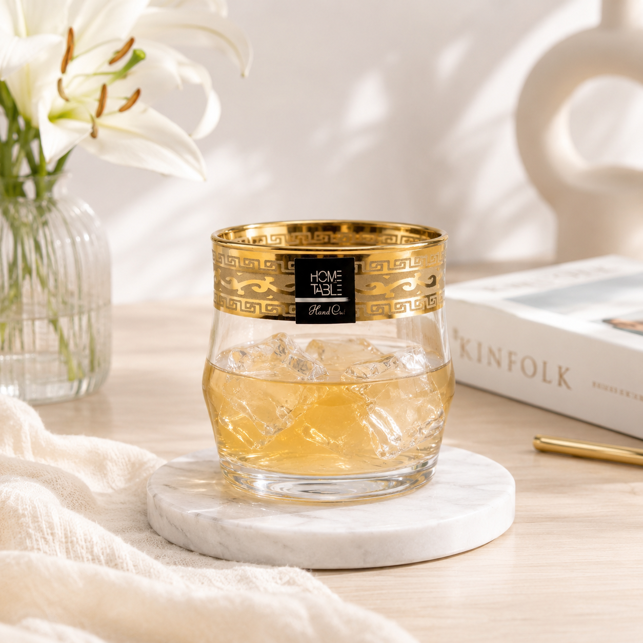 Home Table 6-Piece Gold Rim DOF Glass