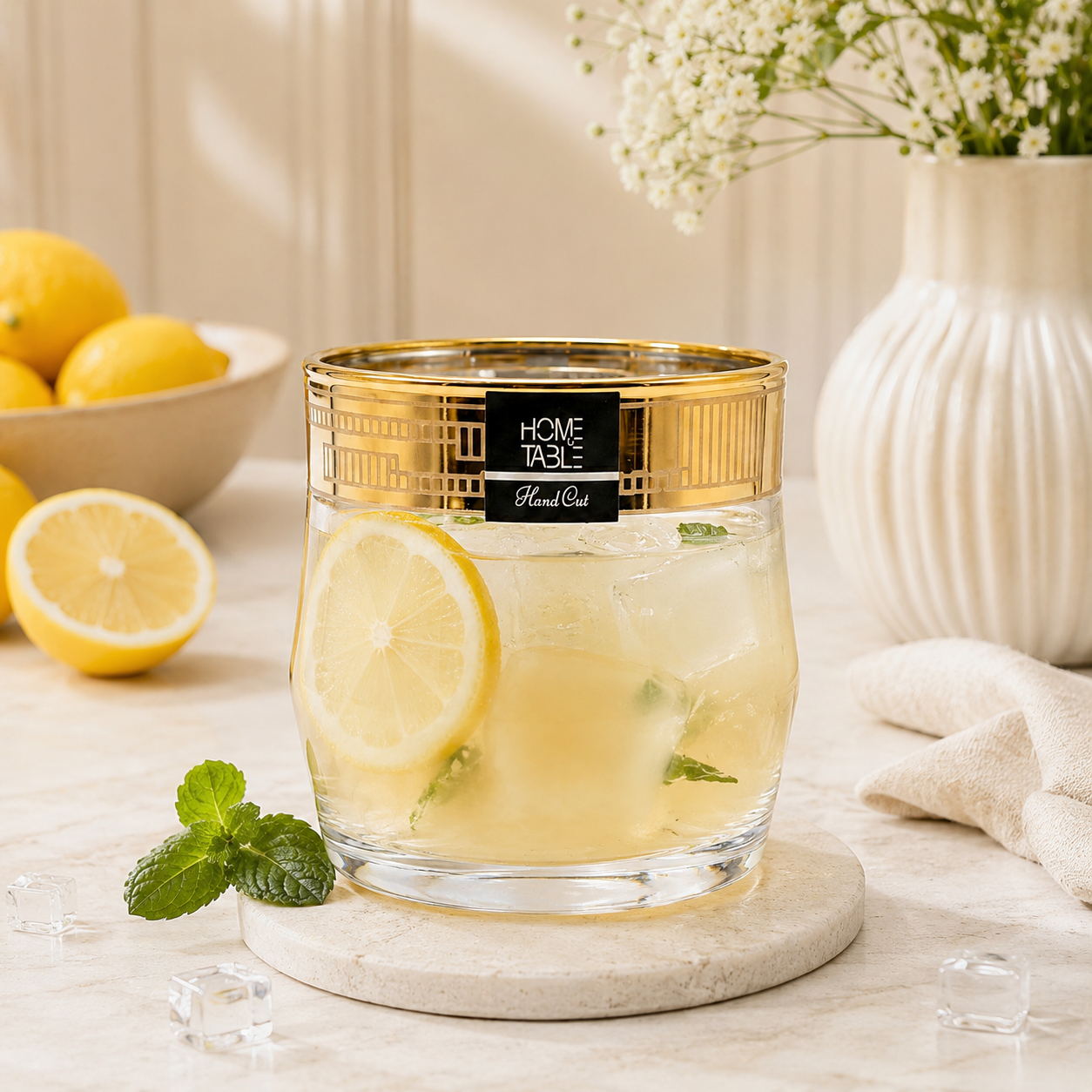 Home Table 6-Piece Gold Rim DOF Glass