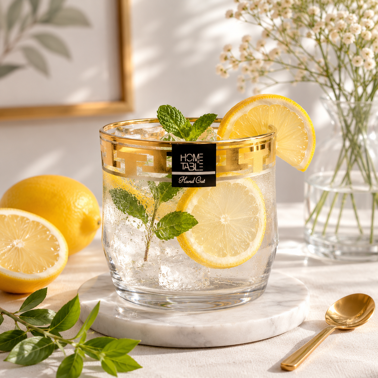 Home Table 6-Piece Gold Rim DOF Glass