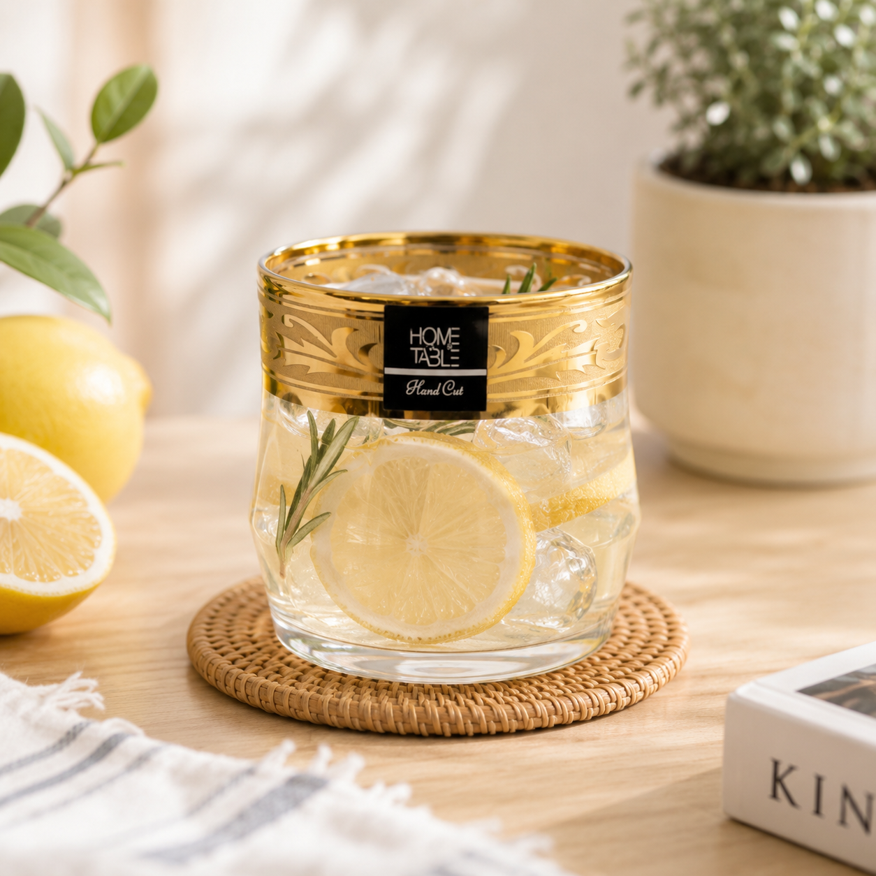 Home Table 6-Piece Gold Rim DOF Glass