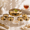 Home Table Horizontal Greek Stripe Gold Glass Dessert Set, 7 Pieces