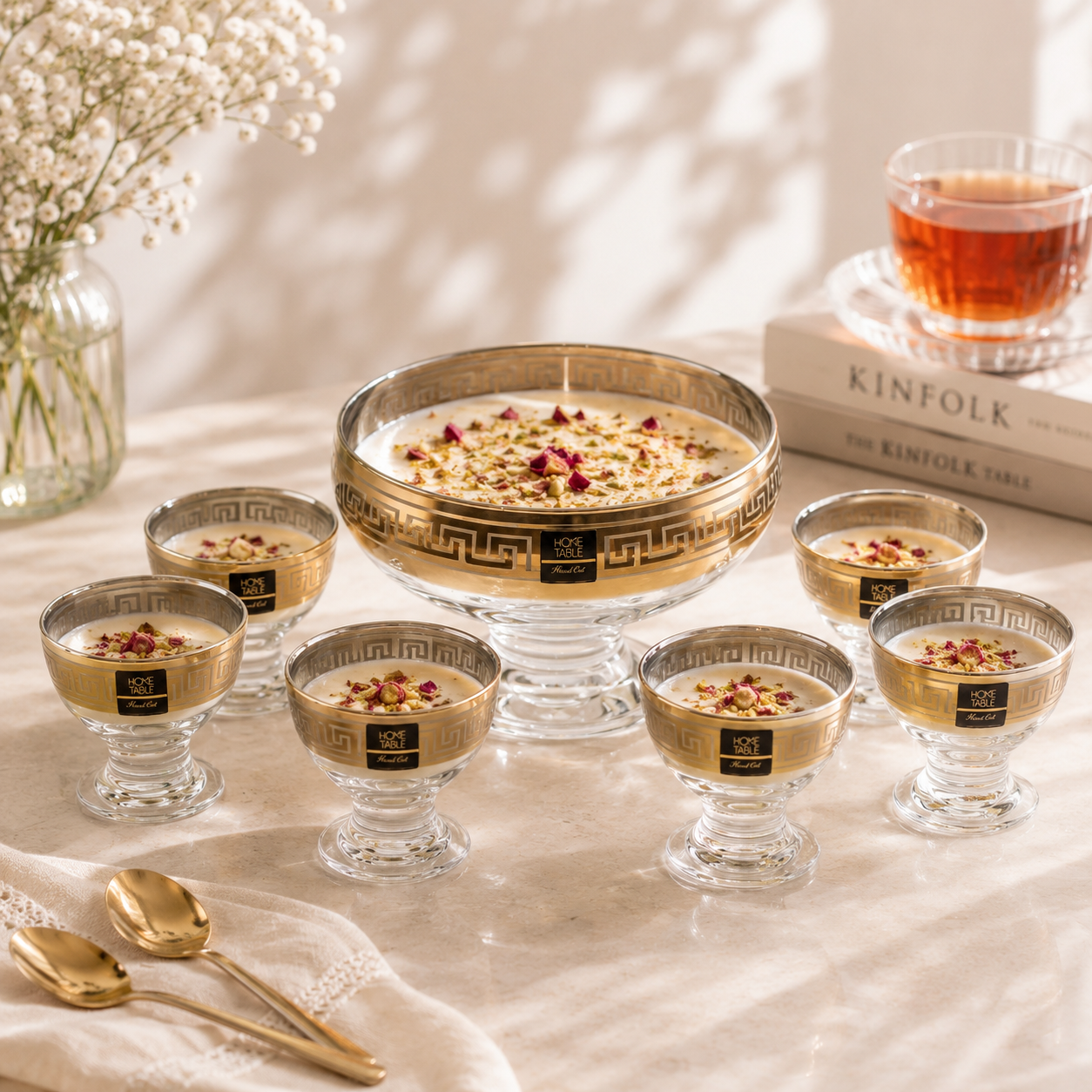 Home Table 7-Piece Golden Glass Ice Cream Bowl Set