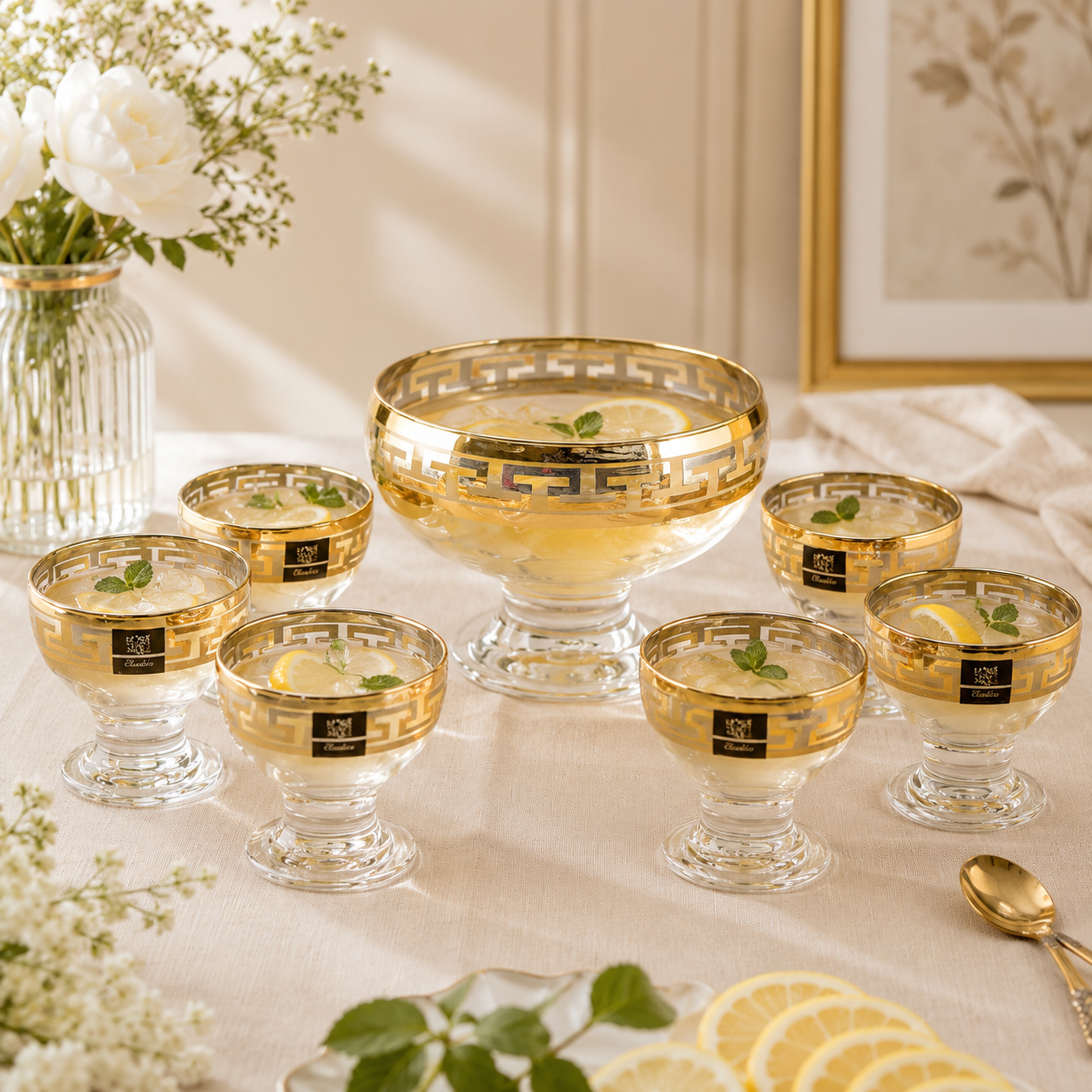 Home Table 7-Piece Golden Glass Ice Cream Bowl Set