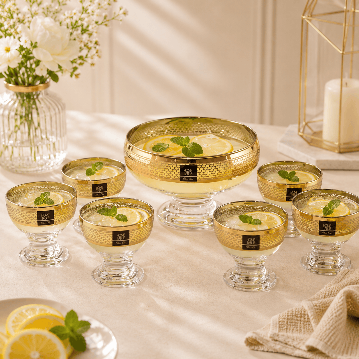 Home Table 7-Piece Golden Glass Dessert Sets Kaka Bawa Sons