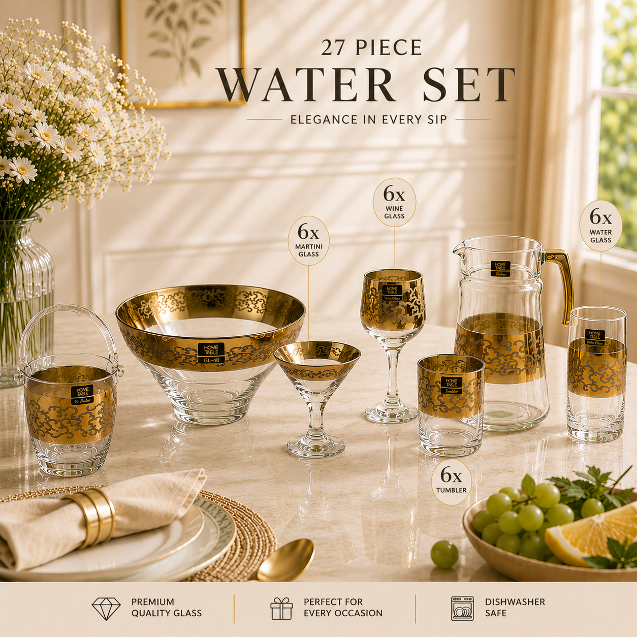 Home Table 27-Piece Glass Water Cool Set