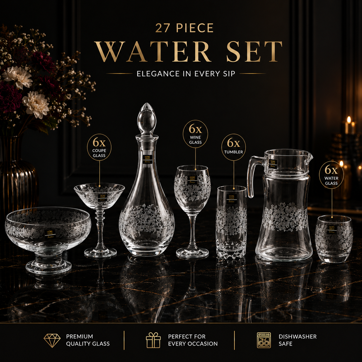 Home Table 27-Piece Glass Water Cool Set