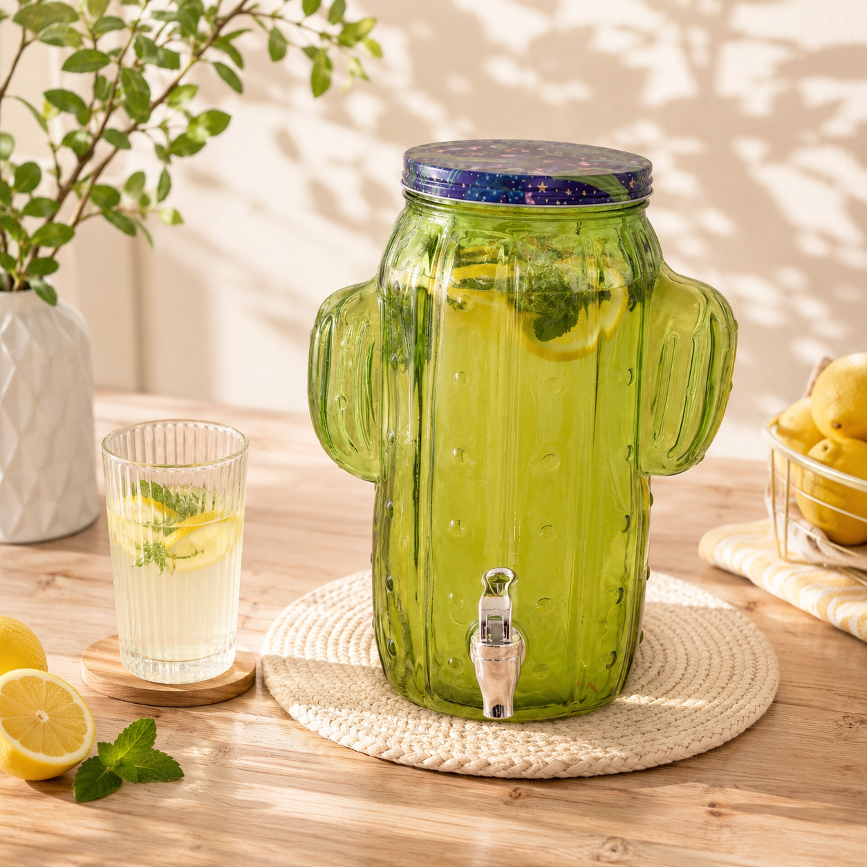 Danny Home 3.5-Liter Desert Oasis Cactus Glass Beverage Dispenser with Tap