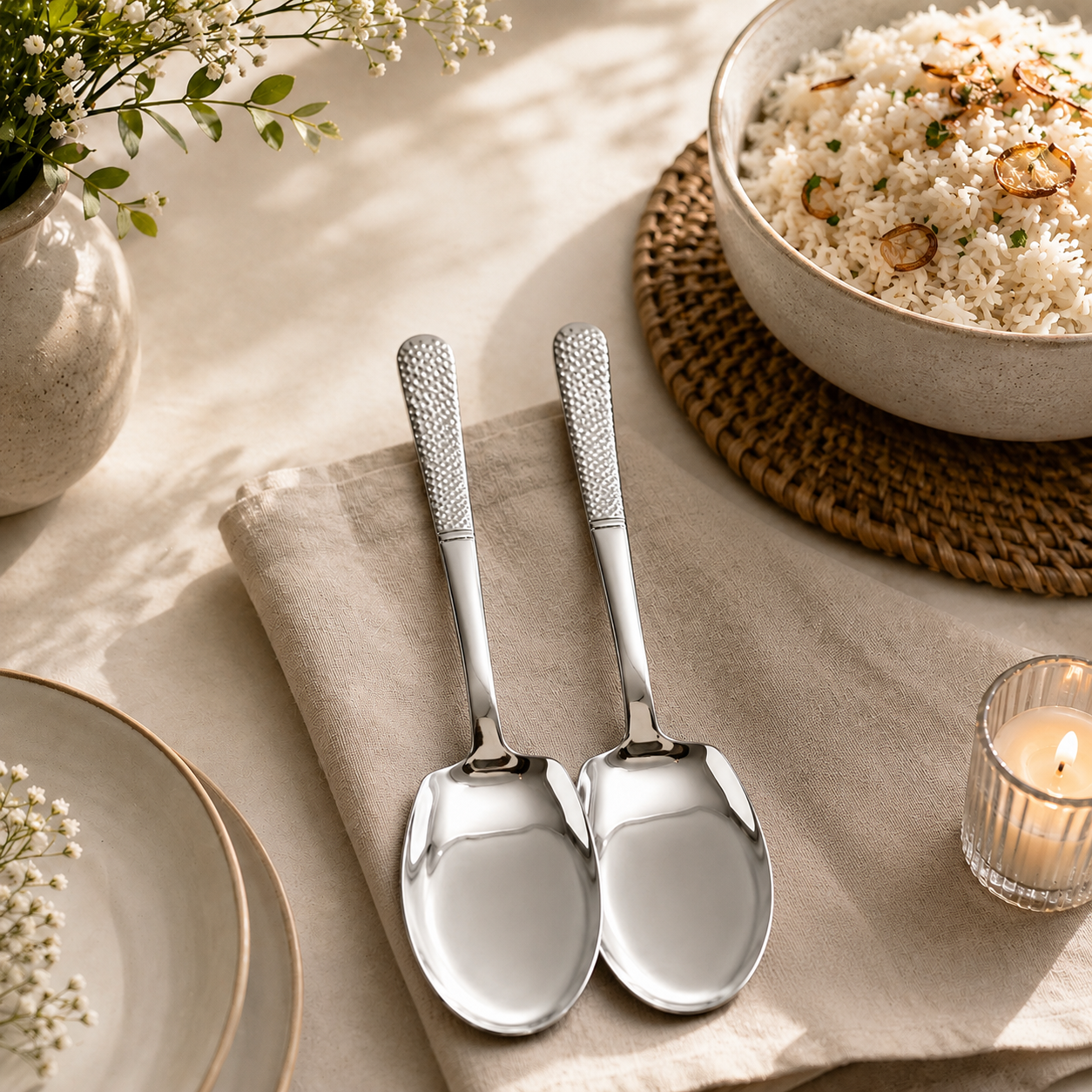 Blaze R.P.2 Stainless Steel 2-Piece Silver Serving Panja Rice Spoon Set