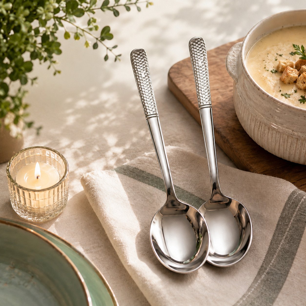 Blaze R.P.2 Stainless Steel 2-Piece Silver Serving Soup Spoon Set