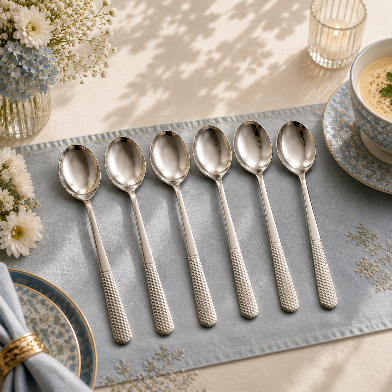 Blaze R.P.2 Stainless Steel 6-Piece Silver Dessert Soup Spoon Set