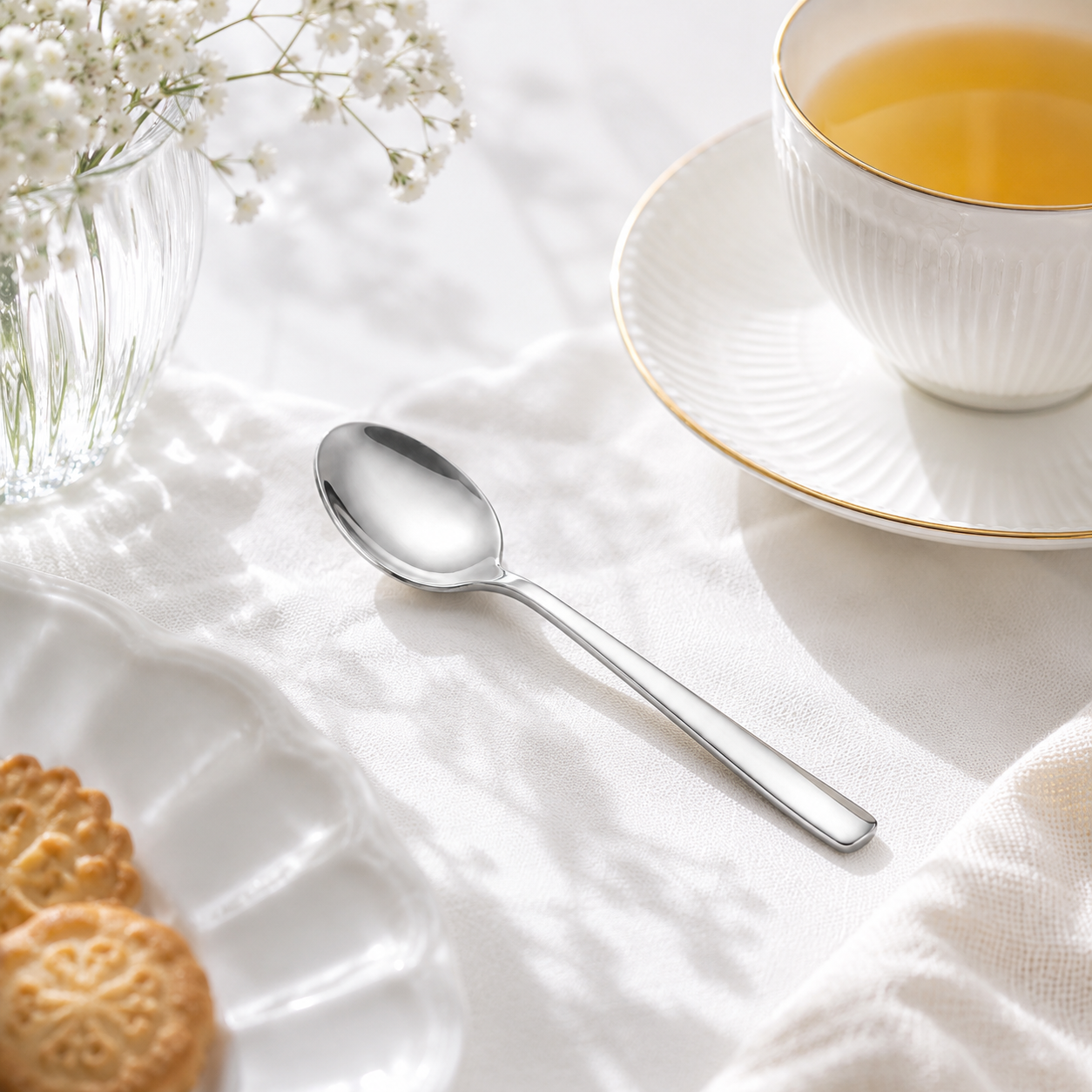 Blaze Pearl 6-Piece Stainless Steel Silver Tea Spoon Set