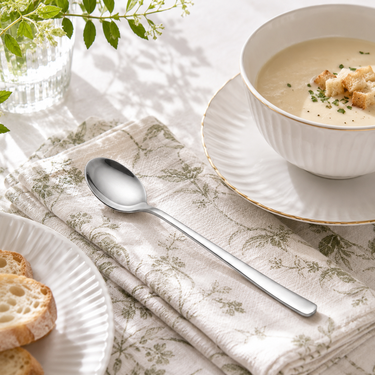 Blaze Pearl 6-Piece Stainless Steel Silver Dessert Soup Spoon Set