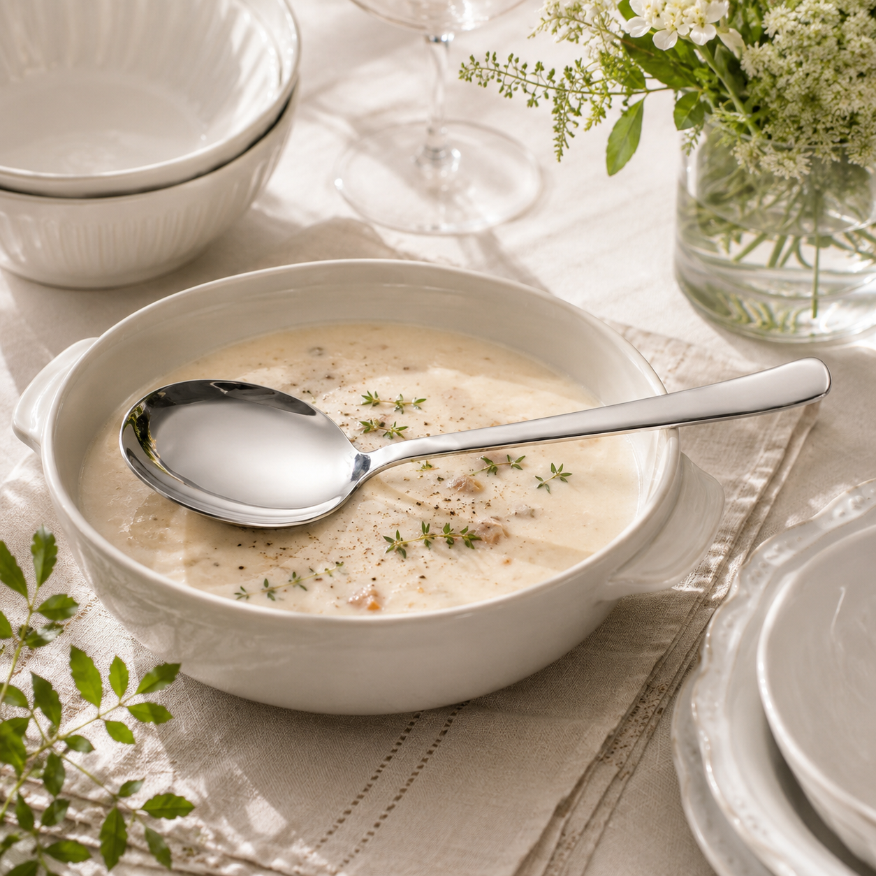 Blaze Pearl 2-Piece Stainless Steel Silver Serving Soup Spoon Set