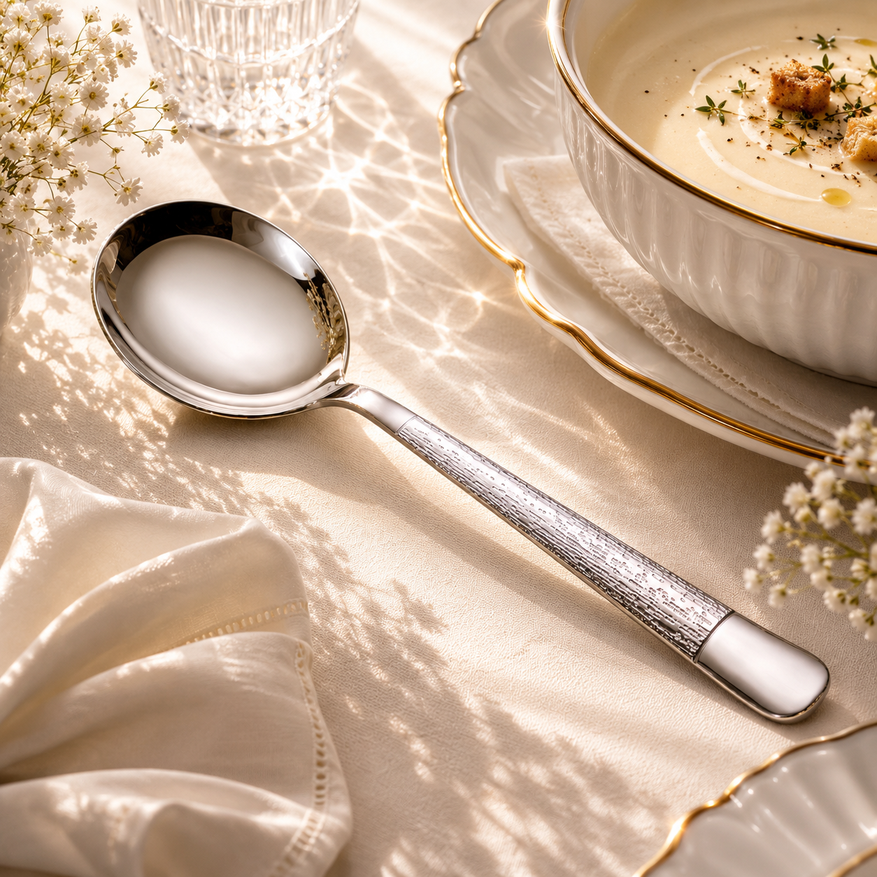Blaze Tree 2-Piece Stainless Steel Silver Serving Soup Spoon Set