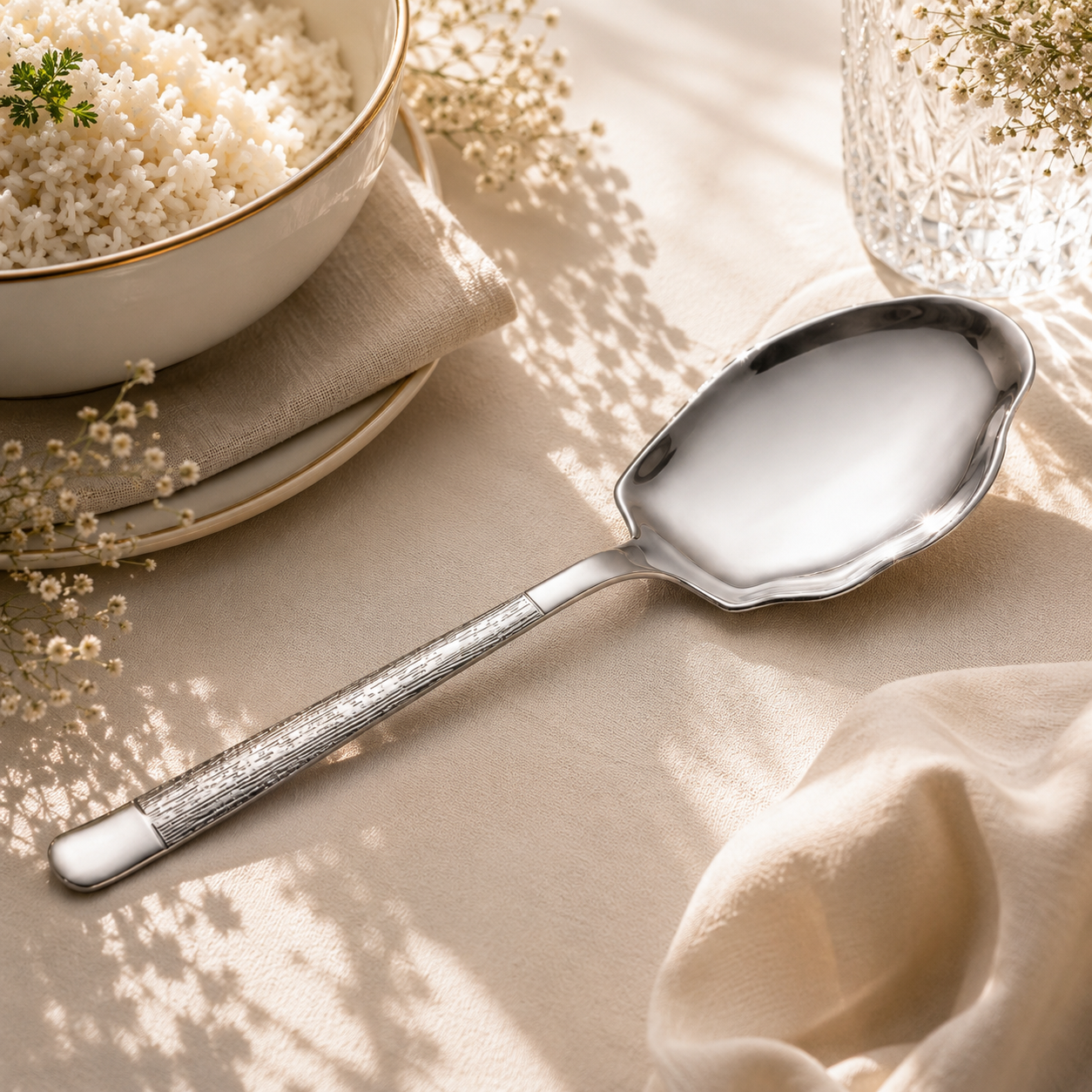 Blaze Tree 2-Piece Stainless Steel Silver Serving Rice Panja Spoon Set