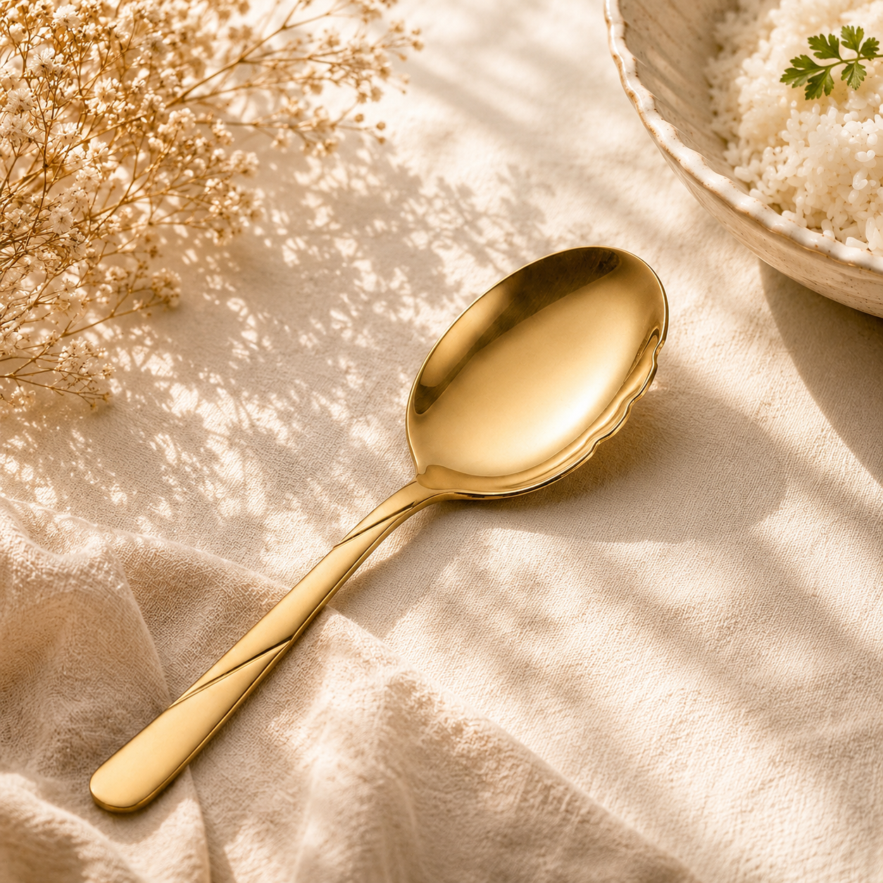 Blaze R.P.3 Stainless Steel 2-Piece Golden Serving Panja Rice Spoon Set
