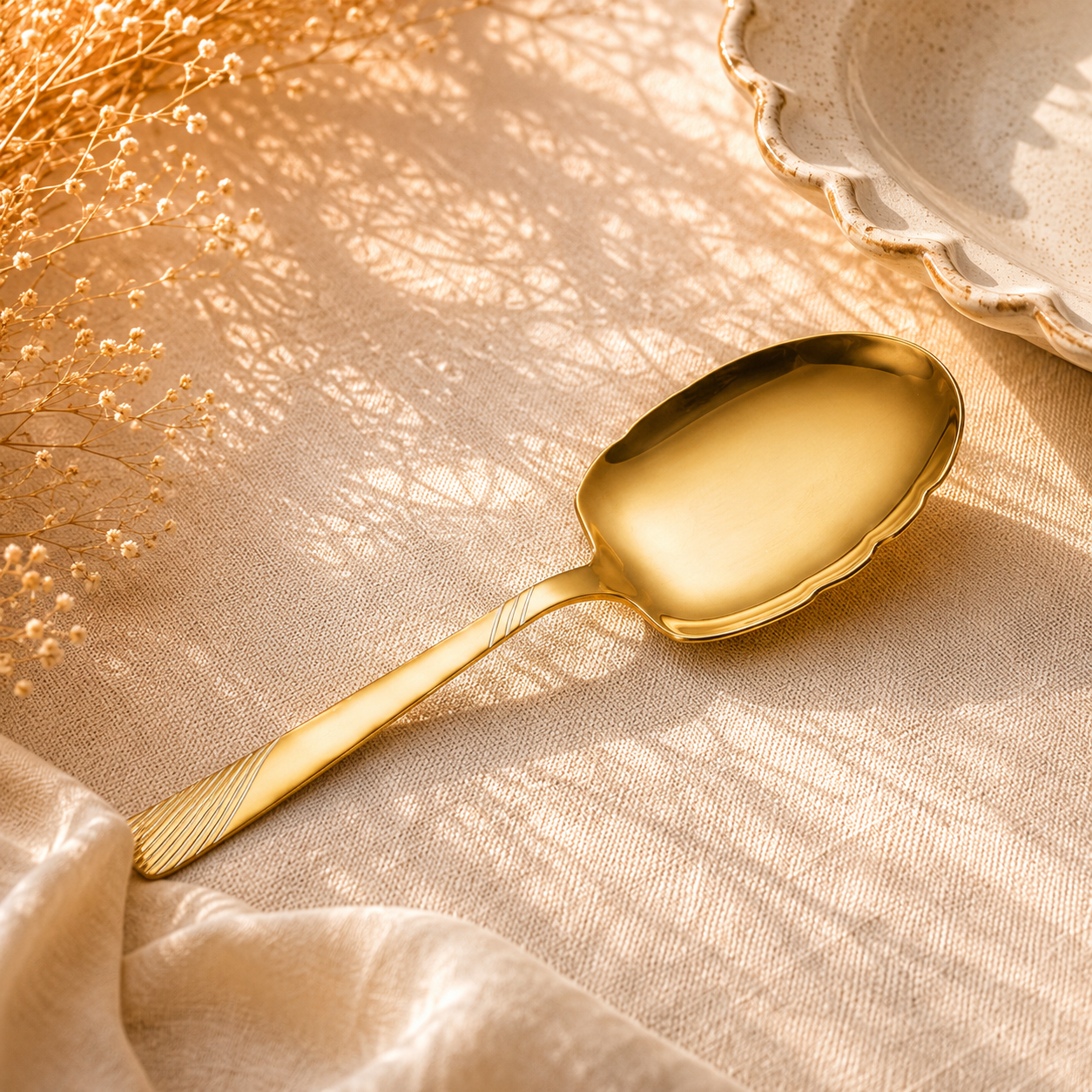 Blaze TPO Gold 2-Piece Stainless Steel Golden Serving Rice Panja Spoon Set